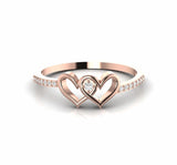 Double Heart Round Natural Diamond Minimalist Wedding Ring