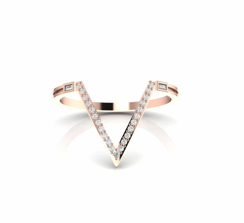 Baguette and Round Natural Diamond Dainty Ring