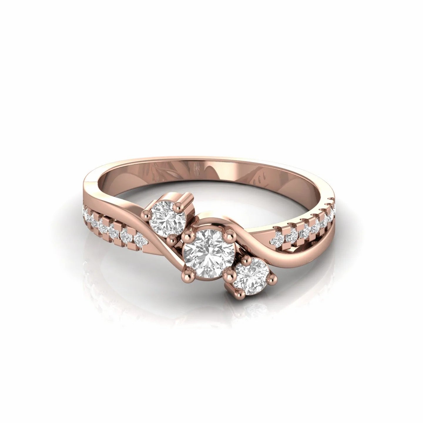 0.58 Carat Natural Diamond Three Stone Designer Engagement Ring