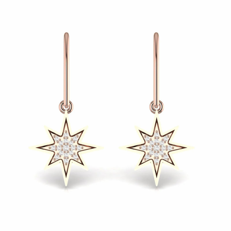 0.16 Carat Natural Diamond Star Dangling Earrings