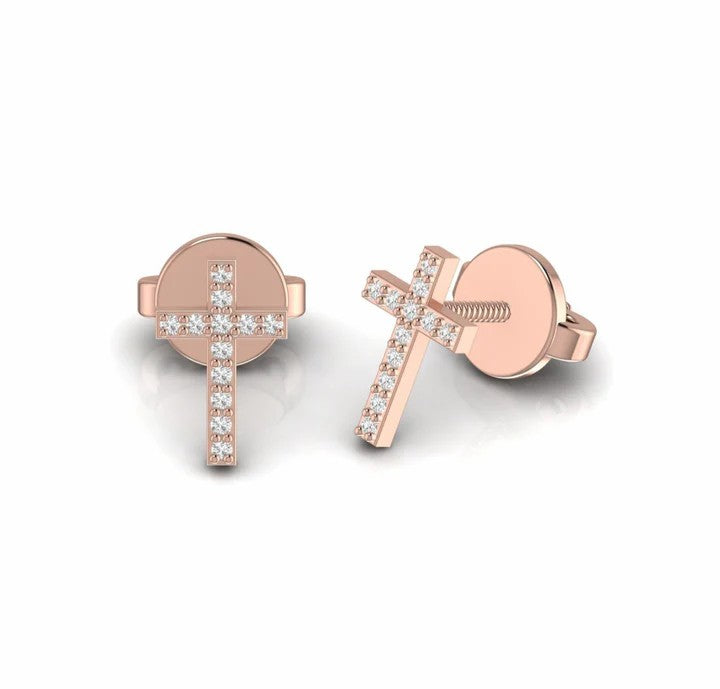 Cross Religious Natural Diamond Stud Earrings