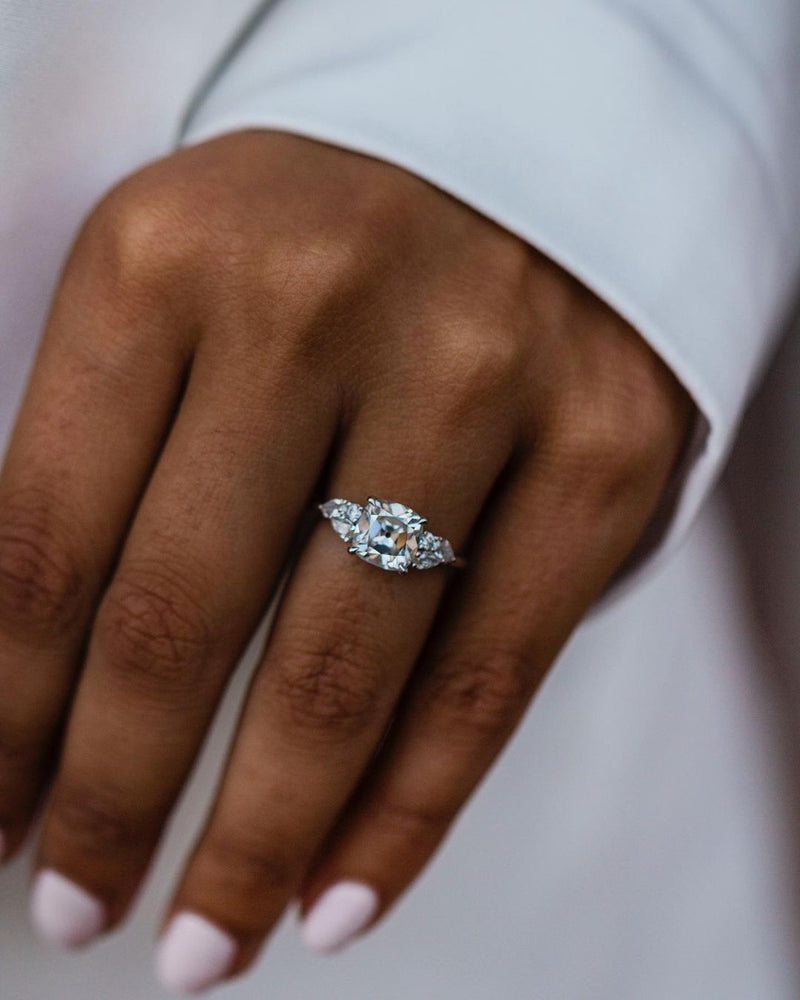 2 carat Natural Diamond Round And Pears Cluster Gold Ring