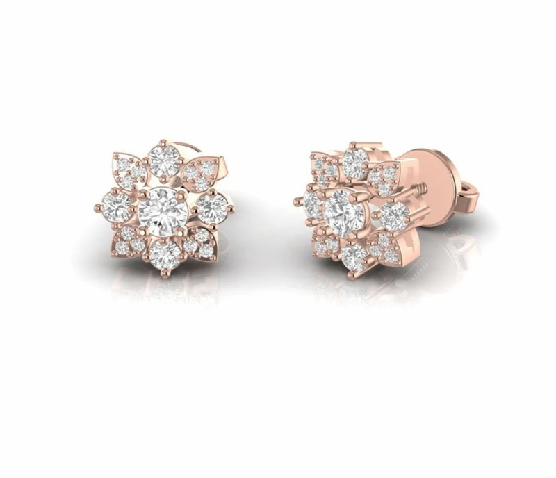 0.60 Carat Floral Natural Diamond Stud Earrings