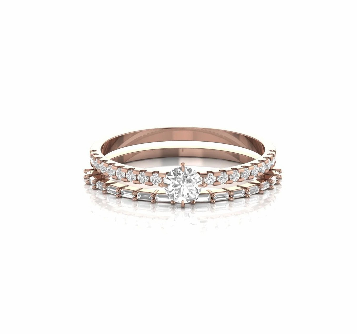0.72 Carat Baguette and Round Natural Diamond Engagement Ring Set