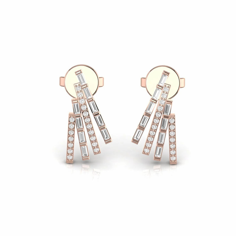 0.52 Carat Baguette and Round Natural Diamond Stud Earrings