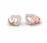 Double Heart Natural Diamond Minimalist Stud Earrings