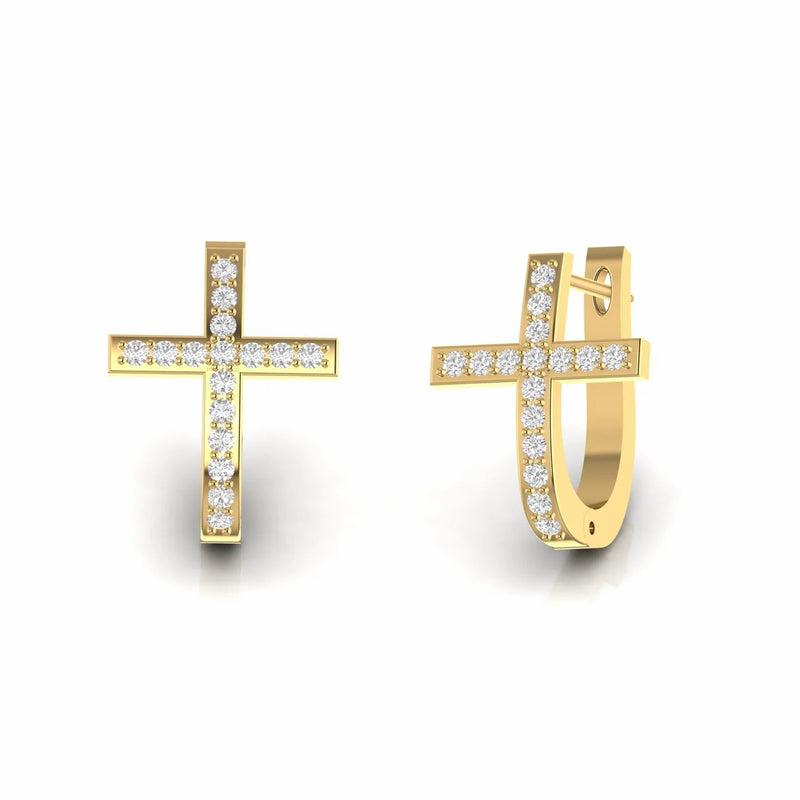 0.57 Carat Cross Religions Natural Diamond Huggie Earrings